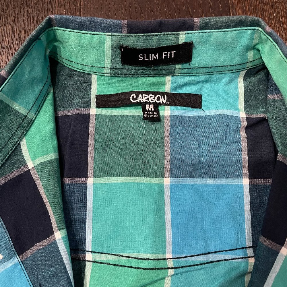 Rue 21 Carbon Plaid Button Down Medium - Picture 2 of 3